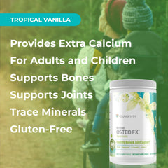 Close-up of the tropical vanilla label on the Youngevity Osteo FX bottle