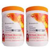 Youngevity Beyond Tangy Tangerine 2.0 citrus peach powder with scoop for daily nutrition.