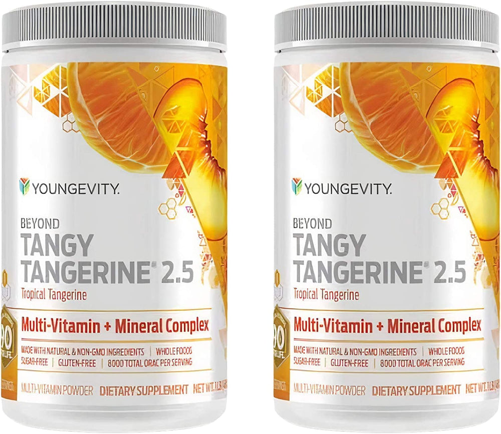 Youngevity Beyond Tangy Tangerine 2.5 bottle showcases natural whole-food ingredients for daily nutrition.