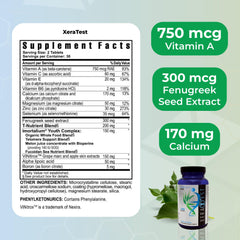 Youngevity XeraTest label close-up highlights hormone-free formulation and key ingredients.