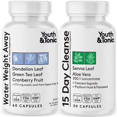 Youth & Tonic Jumpstart Cleanse water-weight-away pill bottle helps reduce bloating and puffiness.