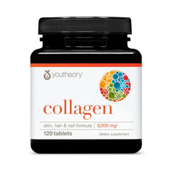 Youtheory Advanced Collagen bottle showing the high-potency formula for joints and skin
