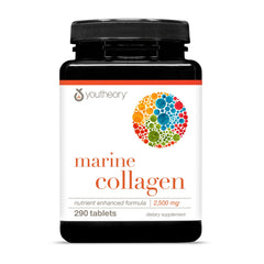 Youtheory Marine Collagen bottle front highlights the product for daily joint and nail support