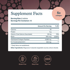 Ingredient panel of Youtheory collagen showing amino acids and vitamin C.