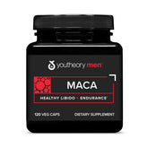 Youtheory Men's Maca bottle shown for convenient daily energy support