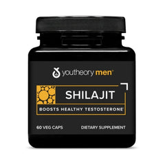 Youtheory Men’s Shilajit bottle with PrimaVie capsules for daily use and stress support.