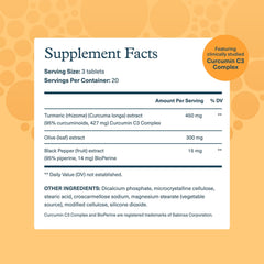 Youtheory Turmeric bottle back label with ingredients and usage