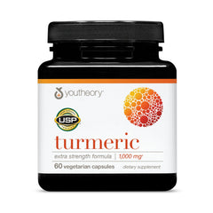 Youtheory Turmeric Extra Strength bottle with 60 vegetarian capsules for daily wellness