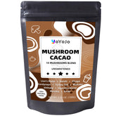 YoYoJo Mushroom Cacao Mix tin jar highlighting organic blend for daily focus.