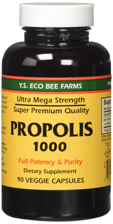 YS Eco Bee Farms Propolis Raw 1000mg bottle highlights high potency in a premium package.