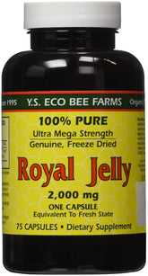 YS Eco Bee Farms Royal Jelly capsules close-up for daily wellness support.