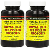 YS Eco Bee Farms royal jelly capsules in a bottle for daily energy support.