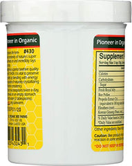 YS Eco Bee Farms Royal Jelly in Honey Ult Strength jar back label with nutrition details.