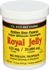 YS Eco Bee Farms Royal Jelly in Honey Ult Strength jar front view for daily nourishment.