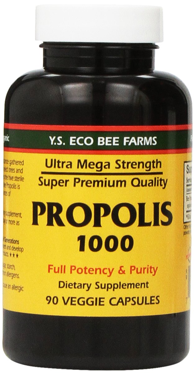 YS Organic Bee Farms Propolis Raw 1000mg bottle with label, ideal for daily supplement