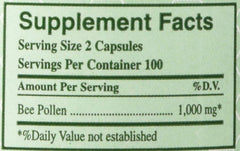 YS Organic Bee Pollen packaging with nutrition label showing organic ingredients and no artificial additives.