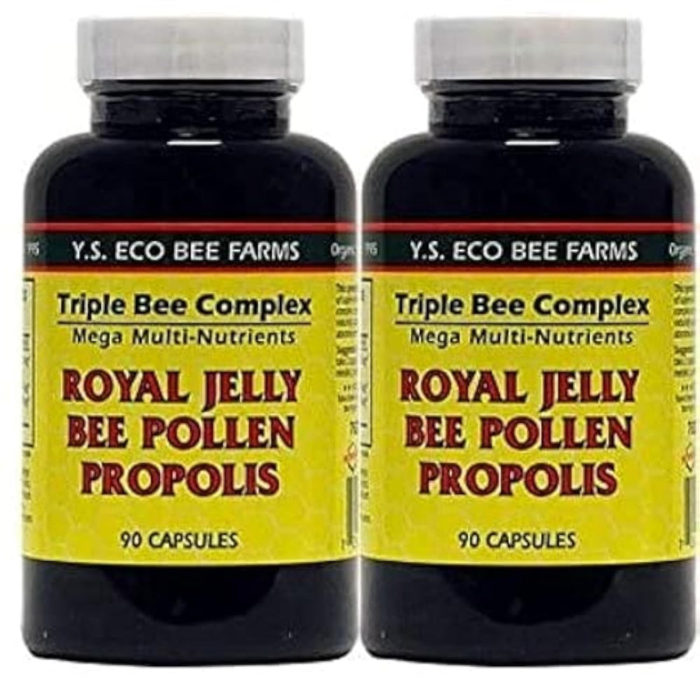 Ys Organic Bee Farms Triple Bee Complex bottle highlighting royal jelly and propolis for daily vitality