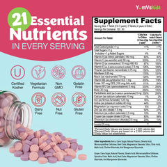 Label highlights kosher and halal certifications on YUM-V'S multivitamin
