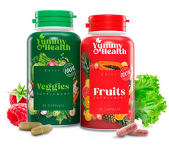 Yummy & Health Fruits & Veggies Capsules bottle front shows convenient plant-based nutrition