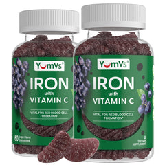 YUM-V'S Iron Gummies bottle with grape flavor for daily iron and vitamin C support.