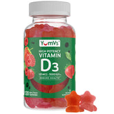 YUM-V'S Vitamin D3 Gummies bottle showcases high-potency 5000 IU chew for immune support.