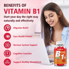 YUULAI B1 Gummies packaging front highlights vegan and non-GMO features.