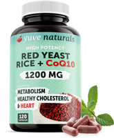 Yuve red yeast rice 1200mg capsules for daily cholesterol support.