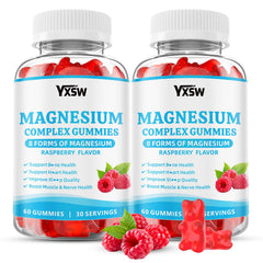 YXSW Magnesium Complex Gummies bottle front showing raspberry flavor and vegan formula for daily wellness