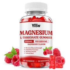 YXSW Magnesium L-Threonate Gummies bottle shows raspberry flavor and sugar-free formula