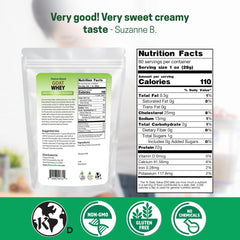 Z Natural Foods Goat Whey Protein scoop in glass—high-protein serving for daily nutrition