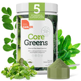 Zahler Core Greens powder bottle front highlights a phytonutrient rich daily boost.
