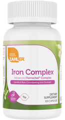 Zahler iron tablets pouring into a glass for gentle digestion support.