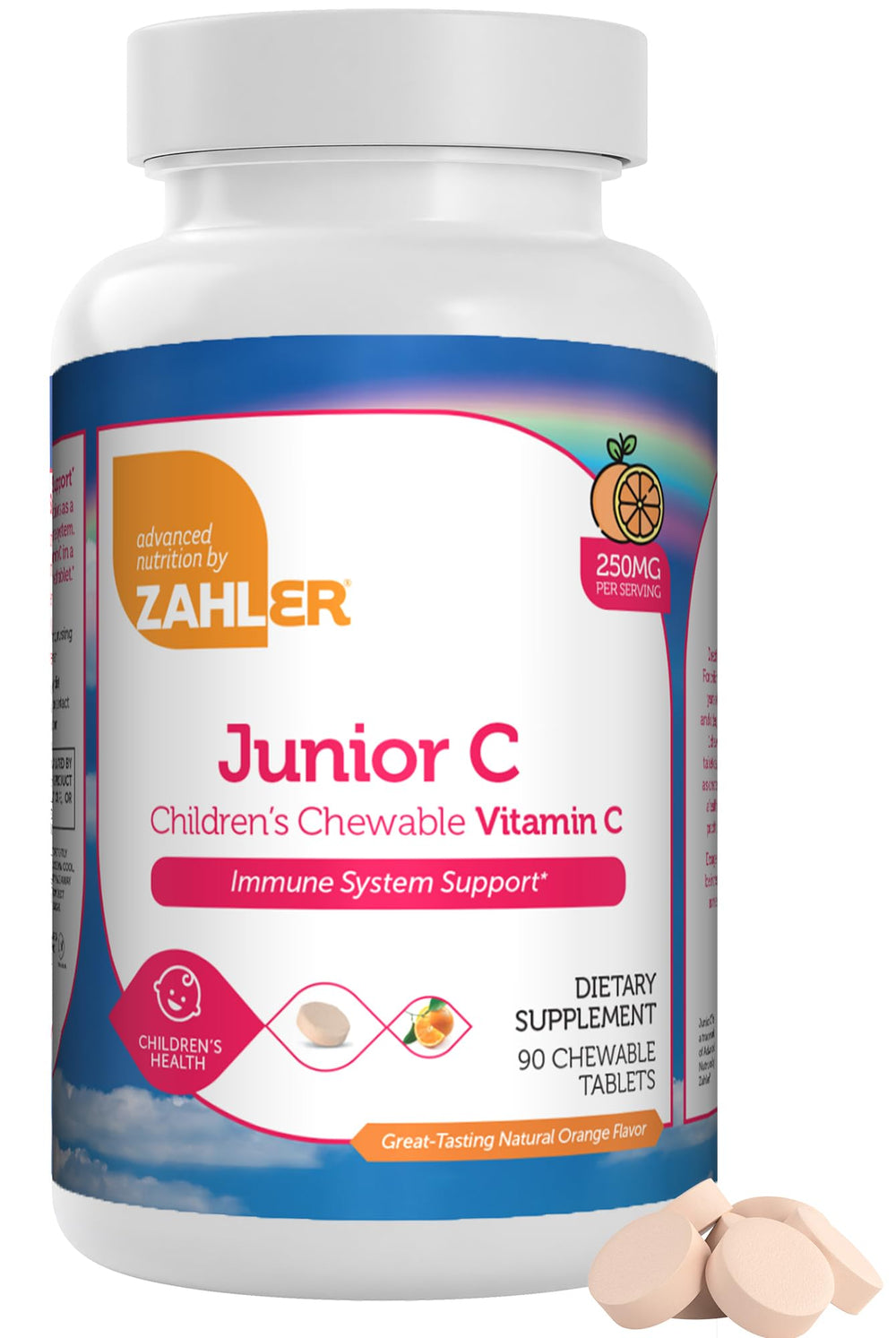 Zahler Junior C orange-flavor chewable tablet for kids supports daily vitamin C intake in a tasty way