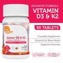 Zahler Junior D3 K2 chewables close-up showing tablet texture and flavor appeal