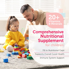 Ingredients label of Zahler Kids Multivitamin highlighting 20+ nutrients