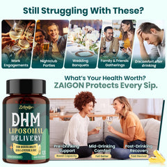 Zaigon DHM capsules close-up highlighting 1000mg per serving for potency.