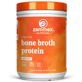Zammex bone broth powder in a jar; premium protein for shakes and recipes.