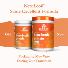 Zammex grass-fed beef bone broth scoop; high-protein supplement from pasture-raised cattle.