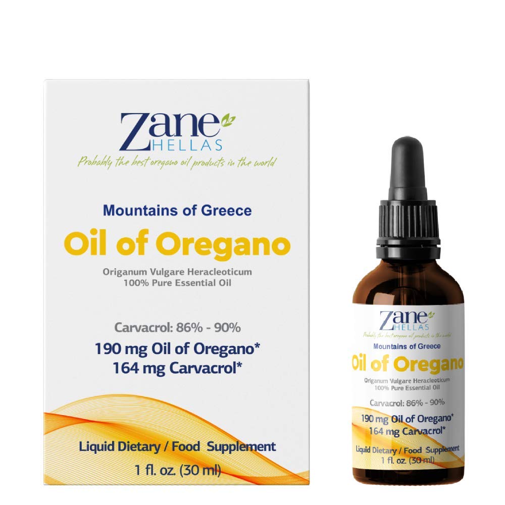 Zane Hellas oregano oil bottle with dropper highlighting premium Greek origin for daily wellness