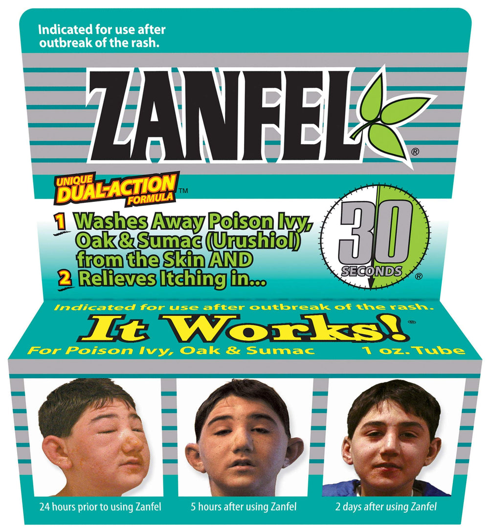 Zanfel Poison Ivy Wash 1oz bottle on a counter for after-exposure care.