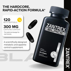 Zantrex Black label closeup showing product details for informed use and safety.