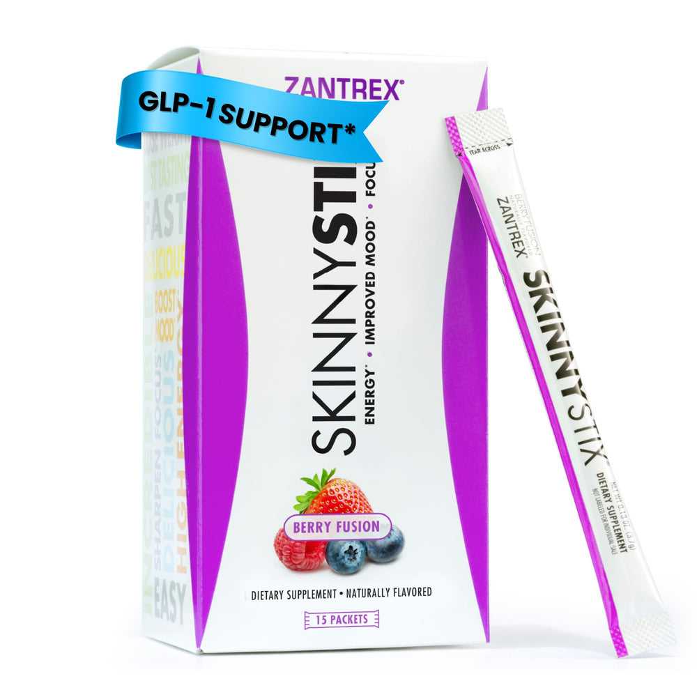 Zantrex SkinnyStix Berry Fusion single-serving packet for on-the-go energy and appetite awareness.