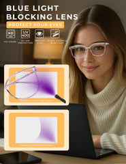 ZanyLen Vintage blue light-glasses lens detail clear lenses with UV400 protection.