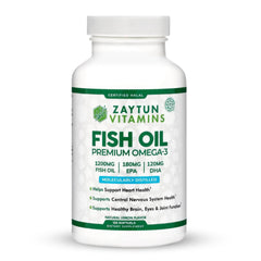Zaytun Halal Fish Oil bottle with lemon flavor, convenient daily omega-3 option