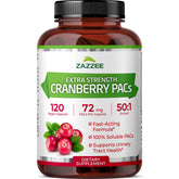 Zazzee Cranberry PACs 72 mg per capsule for daily urinary wellness support