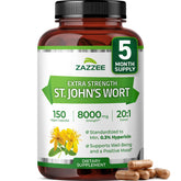 Zazzee Extra Strength St. Johns Wort bottle shows long-lasting 5 month supply