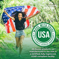 Zazzee front bottle label showing product details and quality.