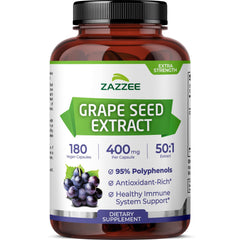 Zazzee Grape Seed Extract 50x bottle, high potency and value for daily use.