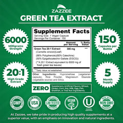 Zazzee Green Tea Extract label closeup emphasizes potency and polyphenols