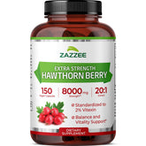 Zazzee Hawthorn extract bottle front shows 8000 mg potency for daily use